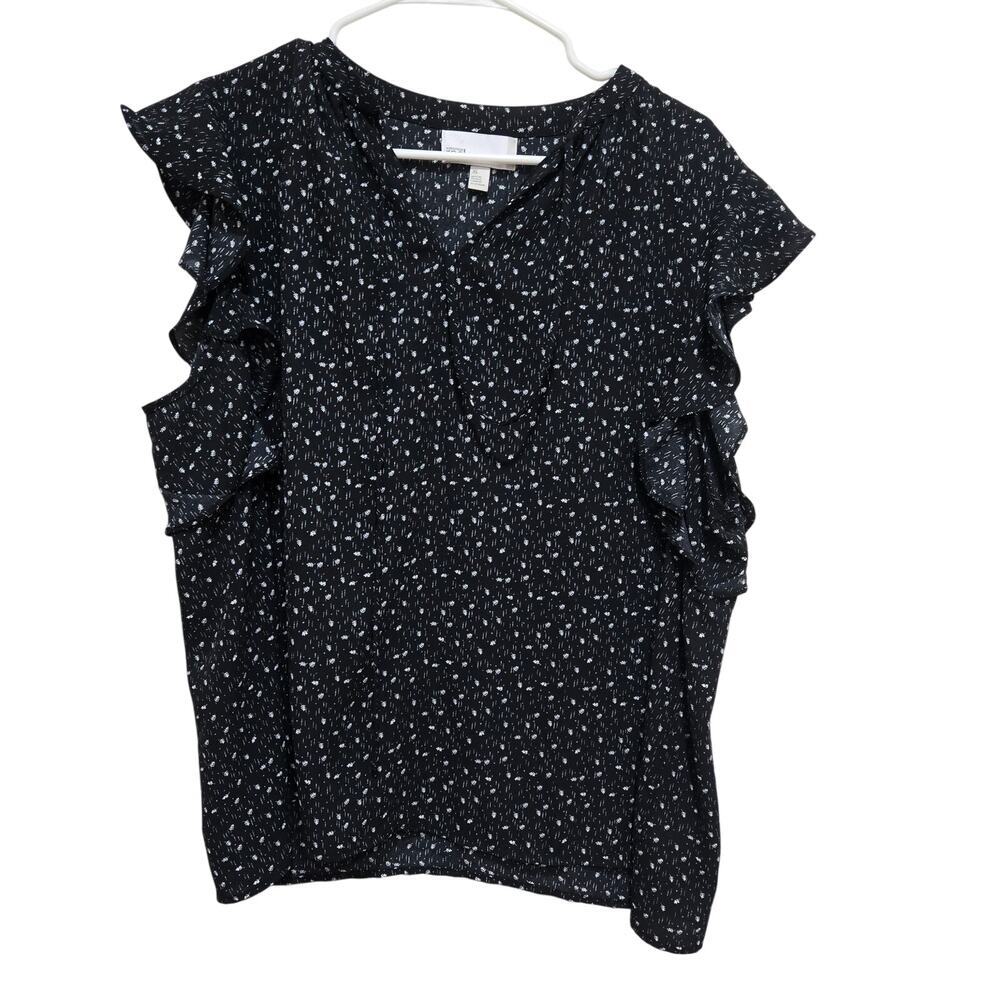 Nordstrom Rack XL Ruffle Sleeve Ditsy Print Black Blouse
